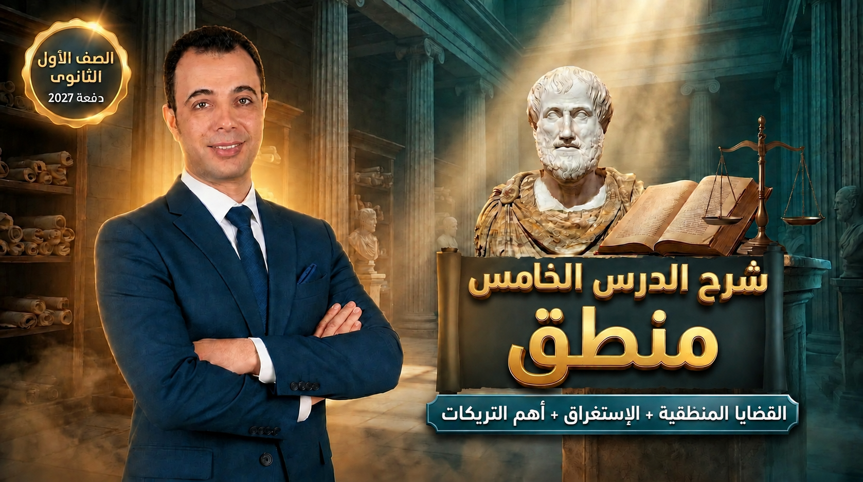 شرح الدرس الخامس منطق -  القضايا المنطقية + الاستغراق + أهم التريكات - الصف الأول الثانوى دفعة 2027